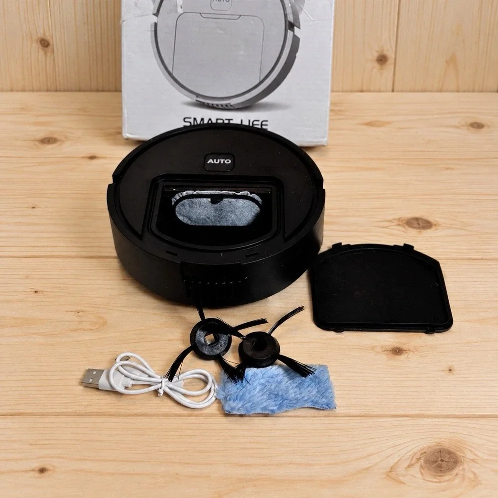 Smart Life Robotic Bagless Vacuum Cleaner, Black, USB Cable, Mop Pad, Brush[D]